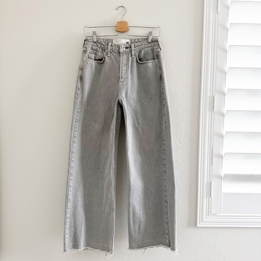 Rag & Bone High Rise Wide Leg Ankle Jeans Raw Hem Size 26 - Picture 3 of 9